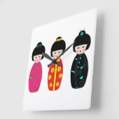 Traditional Japanese Kokeshi Geisha Dolls Vierkante Klok (Hoek)