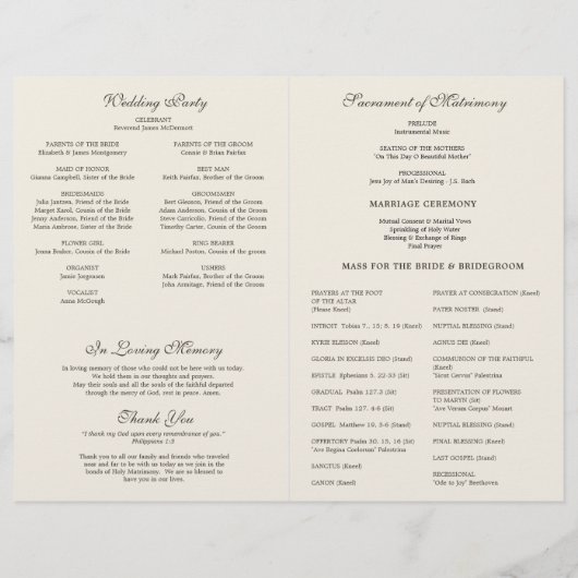 Traditional Latin Mass Wedding Program  (Achterkant)