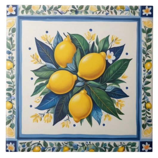 Traditional Lemons Blue Green Yellow White Classic Tegeltje (Voorkant)