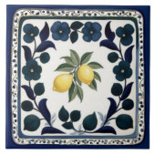 Traditional Lemons Dark Blue and White Floral Tegeltje (Voorkant)