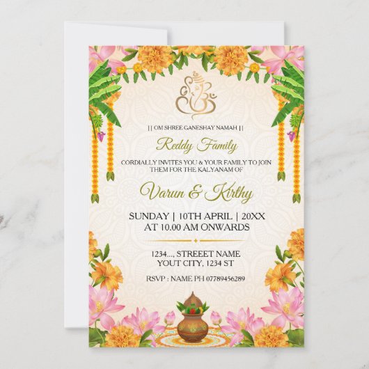 Traditional Marigold Kalyanam Invitation Card Kaart (Voorkant)