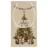 Traditional Merry Christmas Antiek Gold Custom Klein Cadeauzakje (Achterkant)