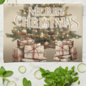 Traditional Merry Christmas Antiek Gold Custom Theedoek (Gevouwen)