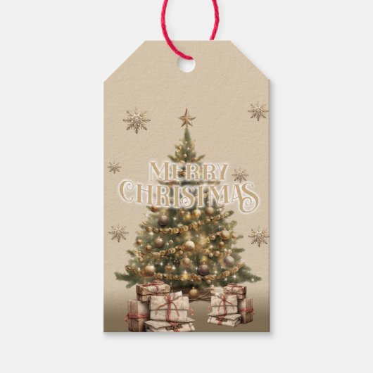 Traditional Merry Christmas Antiek Warm Gold Cadeaulabel (Voorkant)