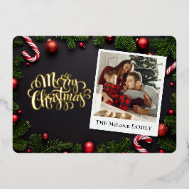 Traditional Merry Christmas, Family Name & Photo Folie Feestdagenkaart