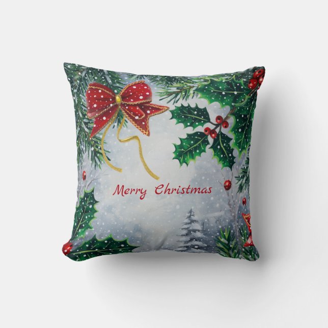 Traditional Merry Christmas Holidays Personalize  Kussen (Voorkant)