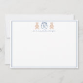 Traditional Monogram Teddy Bear Boy Baby Shower Bedankkaart (Voorkant)