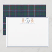 Traditional Monogram Teddy Bear Boy Baby Shower Bedankkaart (Voorkant / Achterkant)