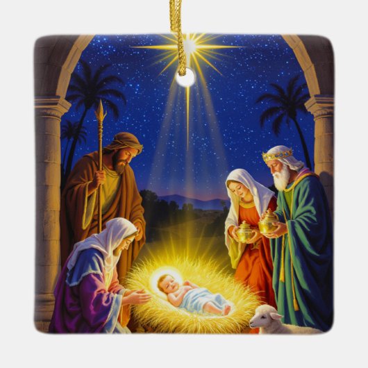 Traditional Nativity Holy Family Keramisch Ornament (Voorkant)