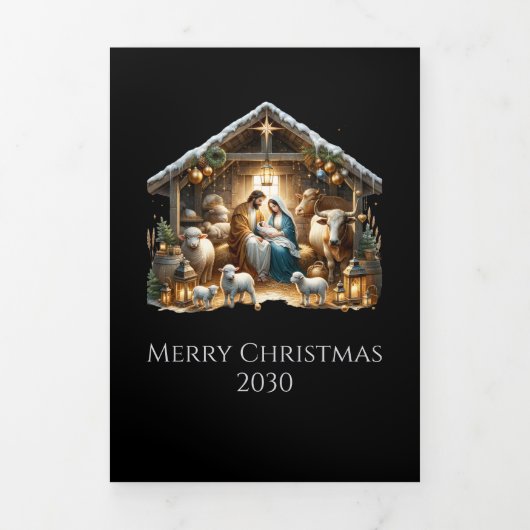 Traditional Nativity Scene Church Christmas Drieluik Wenskaart (Cover)