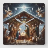 Traditional Nativity Scene Vierkante Klok (Voorkant)