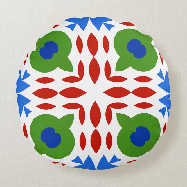 Traditional ornate mexican talavera Hand drawn Rond Kussen (Voorkant)