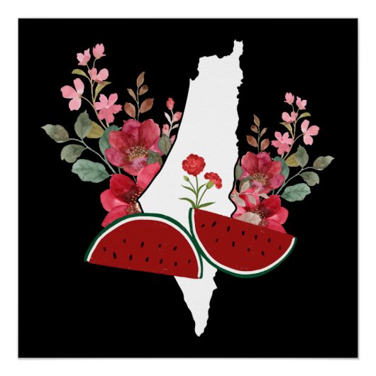 Traditional Palestine elements in palestine map Perfect Poster (Voorkant)