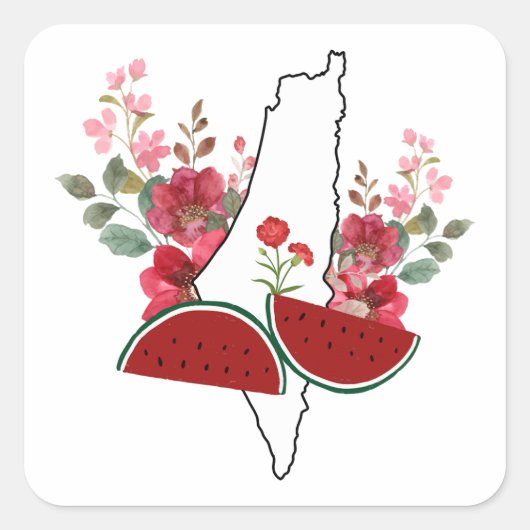 Traditional Palestine elements in palestine map Vierkante Sticker (Voorkant)