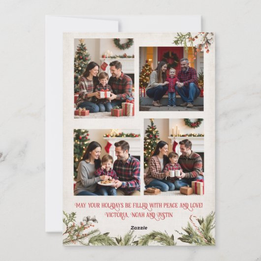 Traditional Plaid Red Bow Christmas 5 Photos Feestdagenkaart (Achterkant)