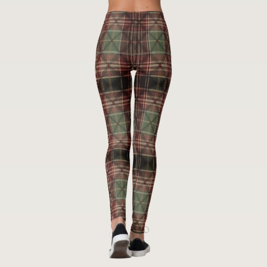 Traditional Plaid Tartan Burgundy Green Dark Leggings (Achterkant)