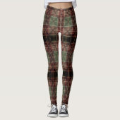 Traditional Plaid Tartan Burgundy Green Dark Leggings (Voorkant)