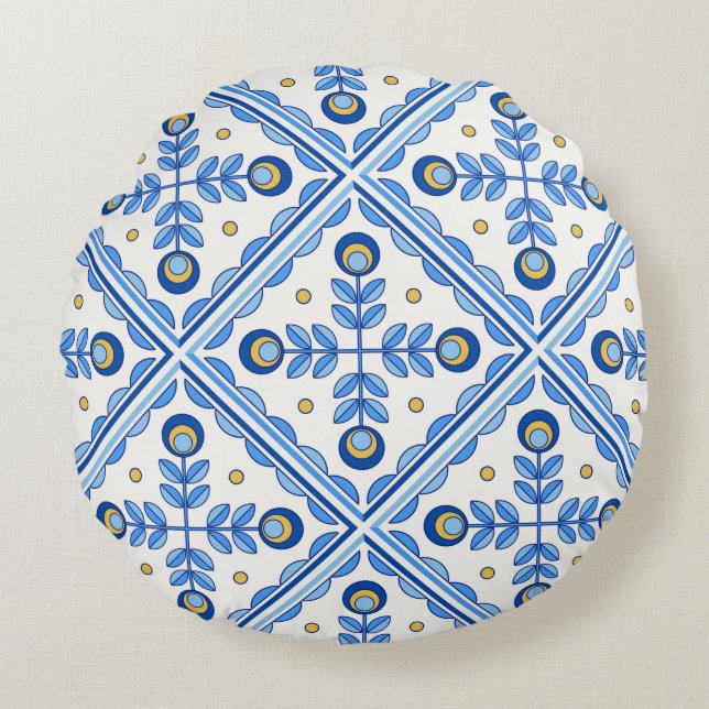Traditional Portugal Lisbon azulejo ceramic tiles. Rond Kussen (Voorkant)