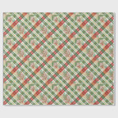 Traditional red and green watercolor gingham wrap cadeaupapier (Vlak)