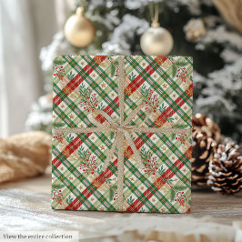 Traditional red and green watercolor gingham wrap cadeaupapier