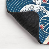 Traditional Red Blue Japanese Wave Sakura Pattern Muismat (Hoek)
