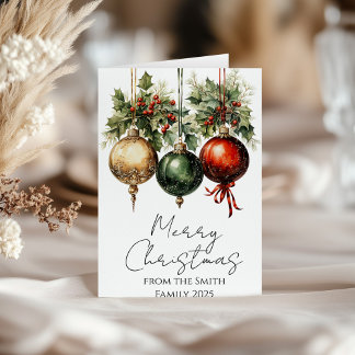 Traditional Red Green Gold Bauble Holly Christmas Kaart