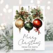 Traditional Red Green Gold Bauble Holly Christmas Kaart