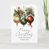 Traditional Red Green Gold Bauble Holly Christmas Kaart (Voorkant)