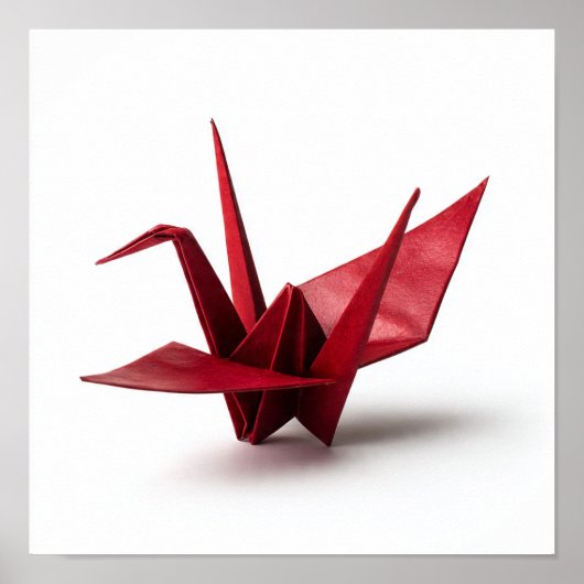 Traditional Red Origami Crane on White Poster (Voorkant)