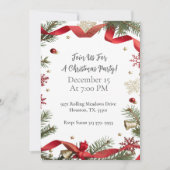 Traditional Red Ribbon Christmas Party Kaart (Voorkant)