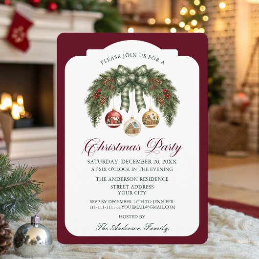 Traditional Rustic Burgundy Christmas Party   Kaart