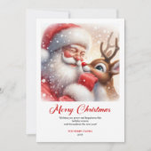 Traditional Santa And Rudolph Holiday Greeting Feestdagenkaart (Voorkant)