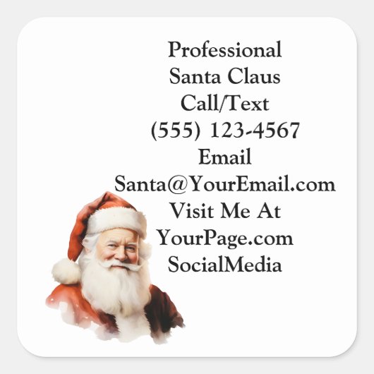 Traditional Santa Claus Business Card Vierkante Sticker (Voorkant)