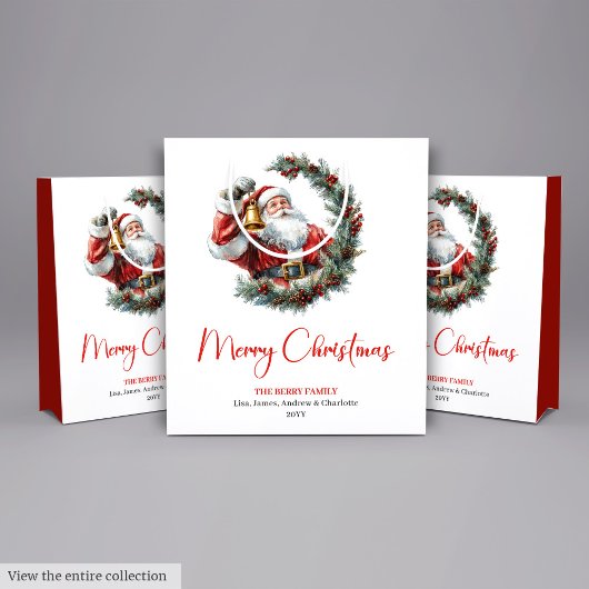 Traditional Santa Claus Cozy Red Green Gift Bag Medium Cadeauzakje