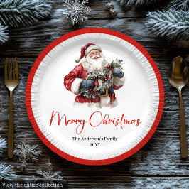 Traditional Santa Claus Cozy Red White Dinner  Papieren Bordje