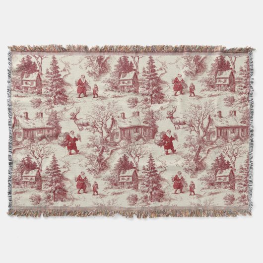 Traditional Santa Claus Red on Cream Toile De Jouy Deken (Voorkant)