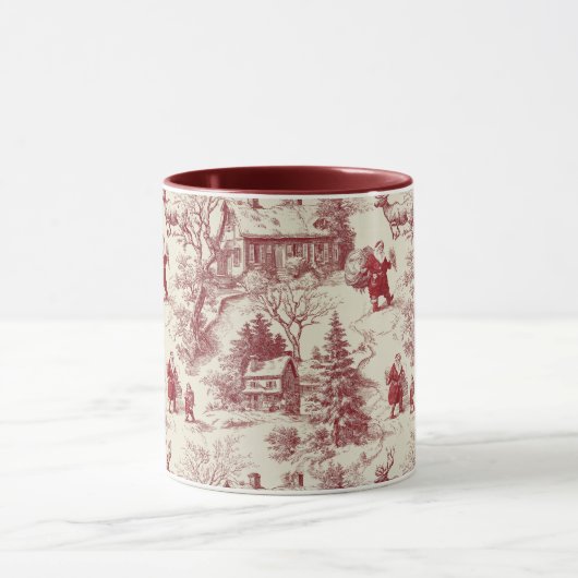 Traditional Santa Claus Red on Cream Toile De Jouy Mok (Midden)