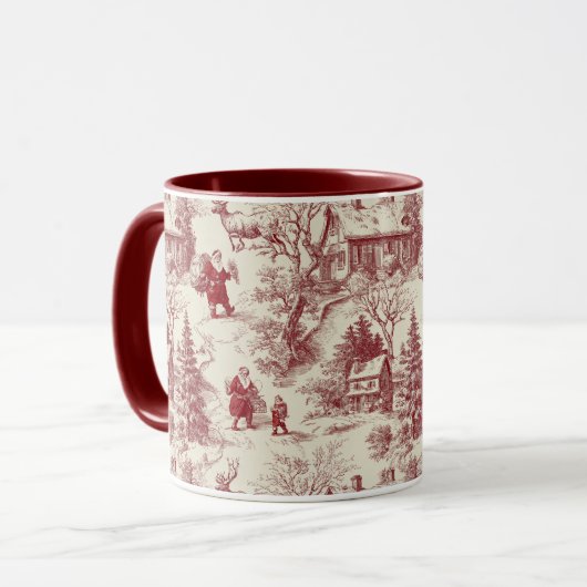 Traditional Santa Claus Red on Cream Toile De Jouy Mok (Voorkant links)