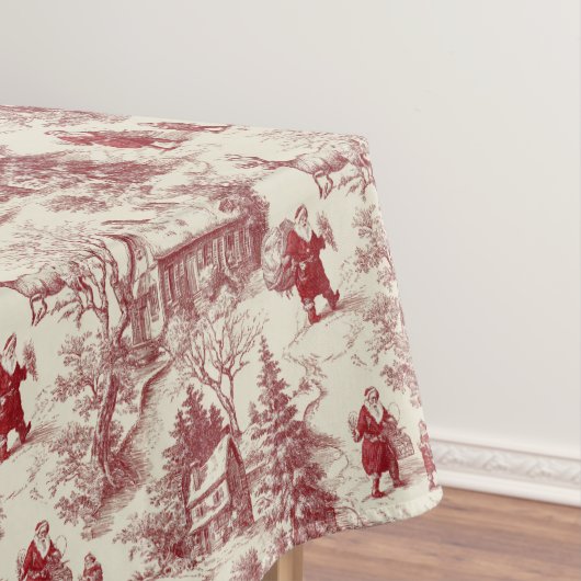 Traditional Santa Claus Red on Cream Toile De Jouy Tafelkleed (Voorbeeld)