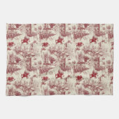 Traditional Santa Claus Red on Cream Toile De Jouy Theedoek (Horizontaal)