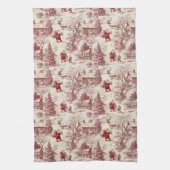 Traditional Santa Claus Red on Cream Toile De Jouy Theedoek (Verticaal)