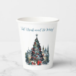 Traditional Scene Eat Drink Be Merry Christmas Papieren Bekers