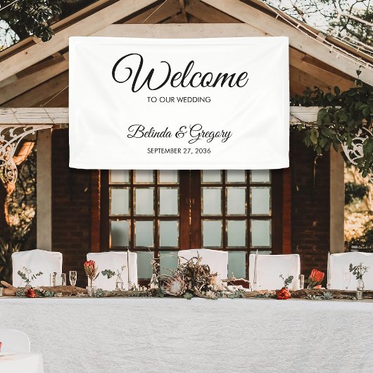 Traditional Script Welcome Wedding Hanging Sign Spandoek