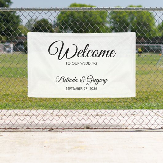 Traditional Script Welcome Wedding Hanging Sign Spandoek (Insitu)