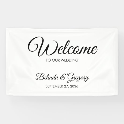 Traditional Script Welcome Wedding Hanging Sign Spandoek (Horizontaal)