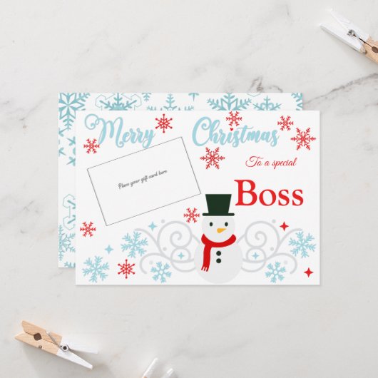 Traditional Snowman Boss Gift Kaart Holder (Voorkant / Achterkant in situ)