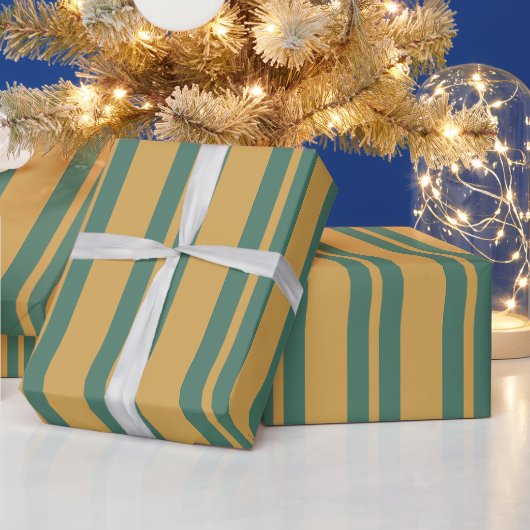 Traditional Stripe Pattern Teal Green and Mustard Cadeaupapier (Feestdagen)