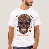 Traditional Sugar Skull Halloween Mexican Art T-shirt (Voorkant)