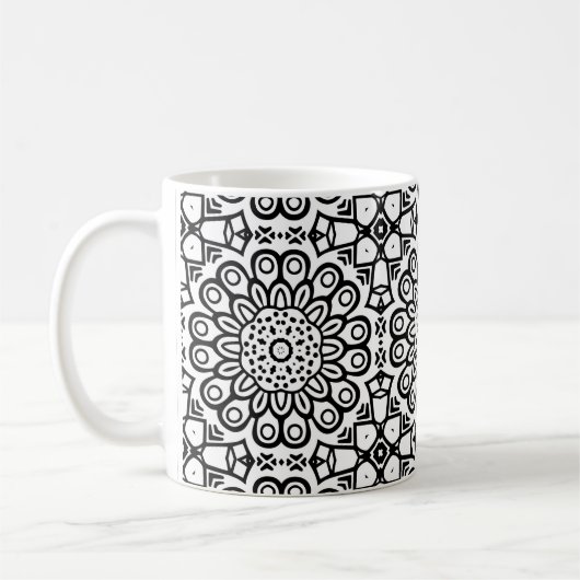 Traditional sunflower batik pattern ornamentscroll koffiemok (Links)