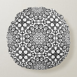 Traditional sunflower batik pattern ornamentscroll rond kussen
